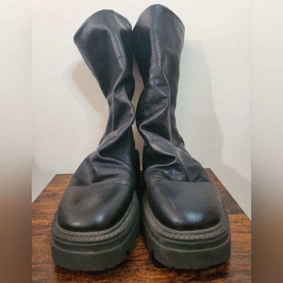 Free People Chunky Emma Platform Ruched Black Leather Boots Size 41 - Picture 13 of 16
